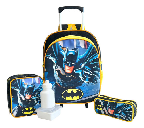 Kit Mochila Infantil Escolar Batman Rodinhas G Lancheira F5