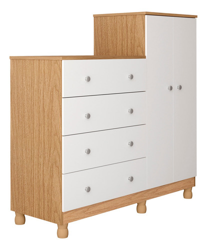 Cômoda Guarda Roupa Bebê Madeira Branca C/ Colchão Trocador Cor Madeira - Branco