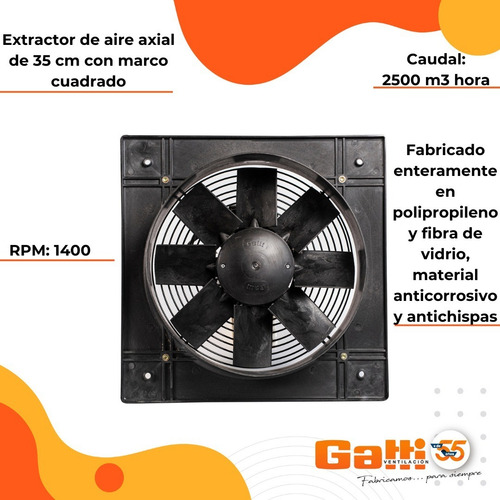 Extractor De Aire Axial Industrial 35 Cm P/ Pared Aro Plástico Gatti Ventilación