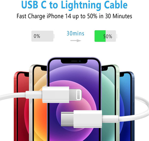 Cable Usb C A Lightning Rctech, Paquete De 3 M Mfi Para Ipho