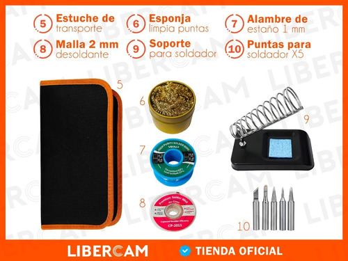 Imagen 8 de 10 de Kit Set Soldador Lapiz Cautin Estaño Desoldado 15 Piezas