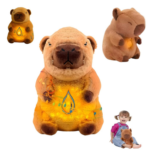 Peluche Capibara Que Respira 30 Cm Con Luz Y Sonido Marrón