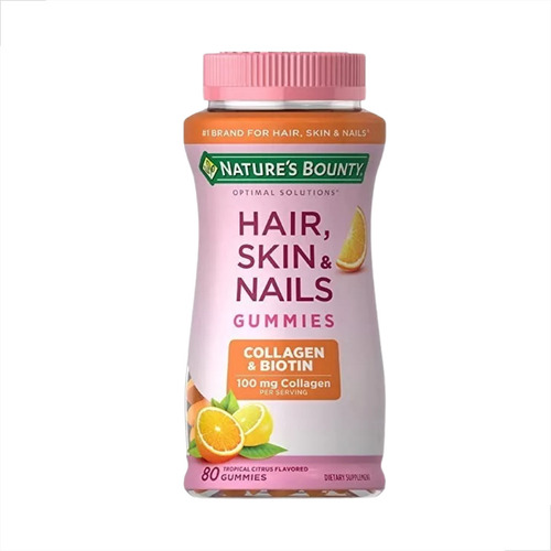 Suplemento De Biotina Y Colágeno Nature's Bounty 80 Gomitas Sabor Naranja