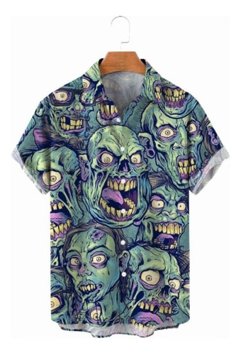 Camisas Estampadas Hawaianas Casual Hombre Calavera