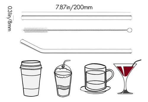 12 Pajitas De Vidrio Transparente Reutilizables