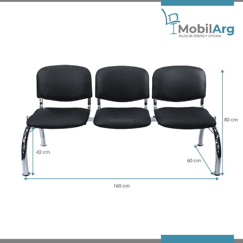 Imagen 4 de 8 de Sillas Tandem Sala De Espera X3 Asientos Cromado Y Tapizado Salas De Espera Y Recepción Garantía De Fábrica