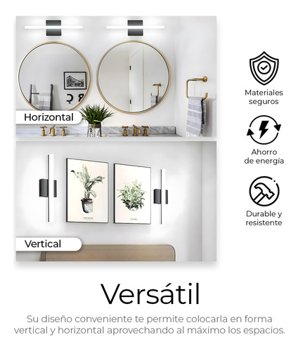 Lámpara Para Espejo De Baño Moderna Con Luz Led Blanca 24w Estructura Negro