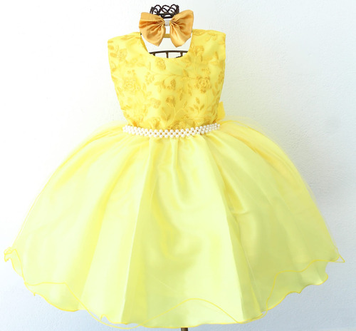 Vestido Infantil Amarelo Casamento Formatura Luxo E Tiara