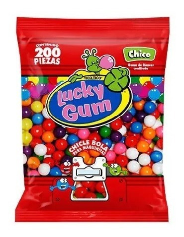 Caja Con 8 Bolsas Chicle Bola Lucky Gum Chico 200 Pzas 400gr