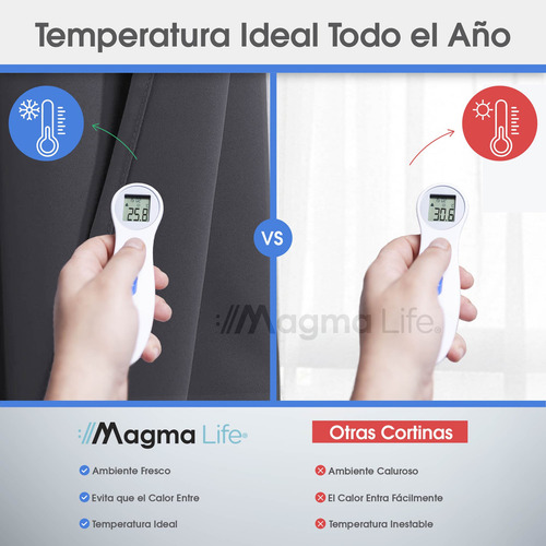 Juego de 2 Cortinas Blackout Magma Life 213x160 cm Color Gris con Ojales, Aislamiento Térmico y Protección Solar para Dormitorio o Sala