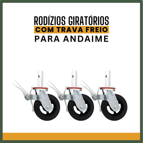 Kit 12 Rodinhas Giratórias Com Trava Freio Para Andaime Suporta Até 400kg Cada Rodízio Industrial luvinco