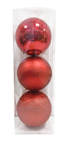 3 Esferas Navideñas Gigantes Rojas, 15cm, Bolas