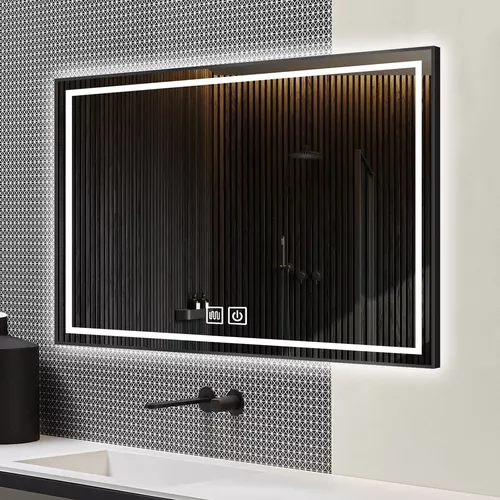 Espejo de baño LED de 36 x 24 pulgadas con luces, espejo de marco de metal  negro, espejos de tocador iluminados para pared, espejo LED regulable