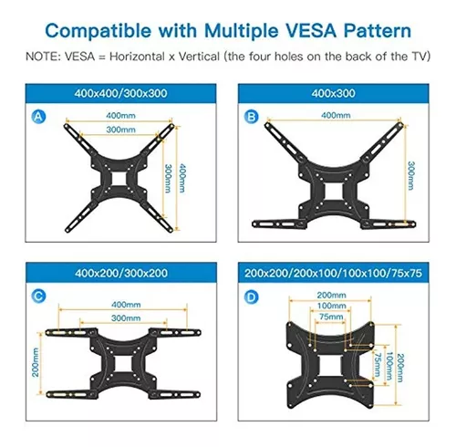  Soporte de pared para TV de movimiento completo, brazos  articulados, giro de extensión de inclinación para la mayoría de televisores  de pantalla plana LED LCD de 13 a 55 pulgadas, VESA