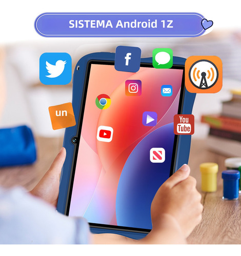 Tableta Para Niños Hancdon A15 7 Pulgadas, Pantalla Hd 6gb 128gb Android 12 Wifi 3800mah 5mp+13mp Con Funda Y Stylus Tablet Azul Polvo
