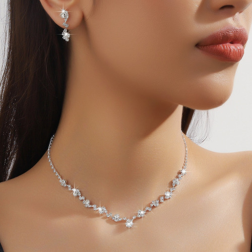 Joyería Juego De Collar Pulsera Pendientes Para Novia Mujer Plateado