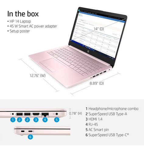 Portátil Hp Stream 14'' Intel Celeron N4120 4gb Ram, 64gb...