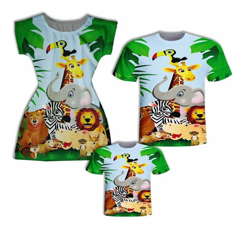 Vestido Mãe E Blusas Pai E Filho - Safári Family