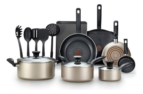 Bateria De Cocina Antiadherente 16 Pzas Aluminio Tefal/t-fal Color Dorado