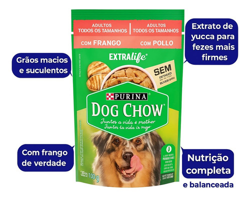 30 Saches Ração Úmida Dog Chow 100g Frango Nestlé Purina
