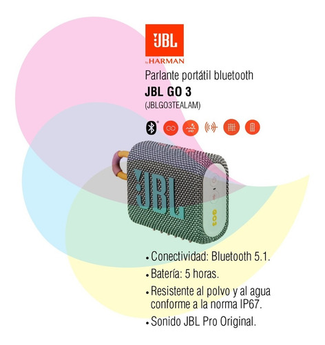 Imagen 2 de 9 de Parlante Jbl Go 3 Jblgo3gryam Grey