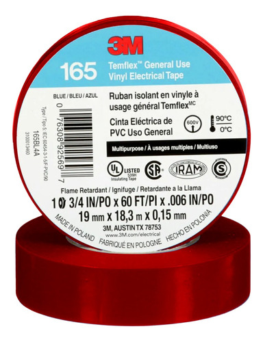 Cinta Aisladora 18mt X 19mm Negra Y Colores Electricista 3m Color Rojo