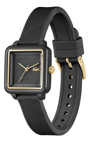 Reloj Lacoste L.12.12 Flow Mujer 2001408 Aluminio Y Silicona Malla Negro Bisel Dorado Fondo Negro