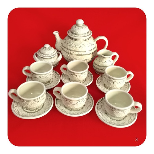 Juego De Café De Talavera Poblana Blanco 6 Personas M3 Cfe