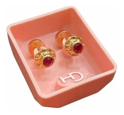 Imagen 1 de 7 de Aros Abridores Bebe Ch Perno Oro 18k Piedra Mediana 5mm 360