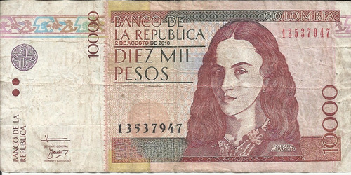 Colombia 10000 Pesos 2 Agosto 2010