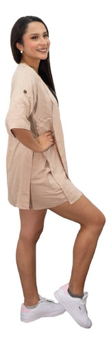 Conjunto Lino Capa Con Capucha Abierta Y Short - Suimy
