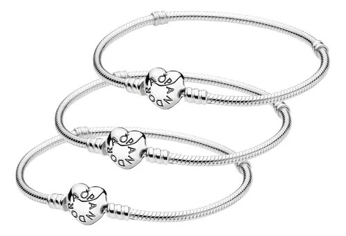 Pulsera Pandora Original Plata De 3 Piezas, Incluye Estuche