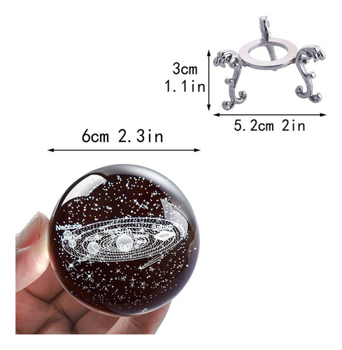 Bola De Cristal Del Sistema Solar Grabada Con Láser 3d 70 Mm