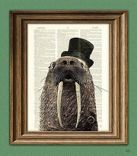 Dictionary Page Art Print Aristocrat Walrus With A Top Hat,