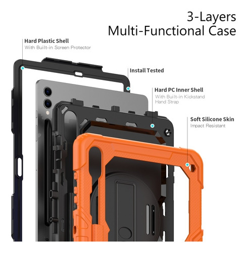 Funda De Silicona + Pc Para Samsung Tab S9 Plus Con Soporte