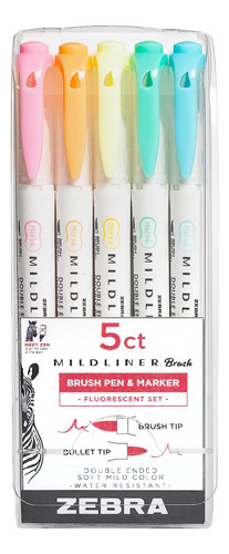 Zebra Pen Mildliner Brush Marker, Pincel Doble Punta Y Punta