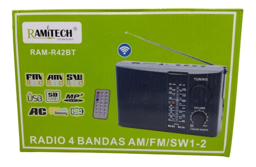 Radio Inalambrico 4 Bandas Am/fm/sw Control Remoto Negro