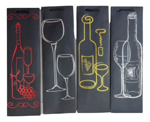 12 Bolsas Papel Premium Botella Vino / Diseños Surtidos