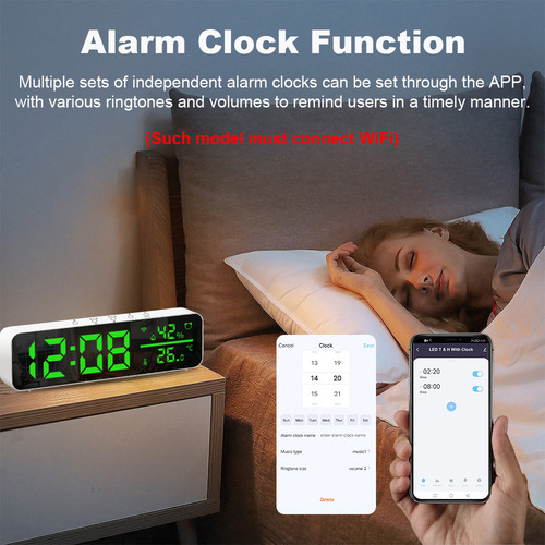 Reloj Digital Wifi Con Alarma App De Sensor De Temperatura Y