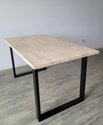 Imagen 4 de 7 de Mesa Estilo Industrial Madera En Crudo Y Hierro 80cm X 150cm