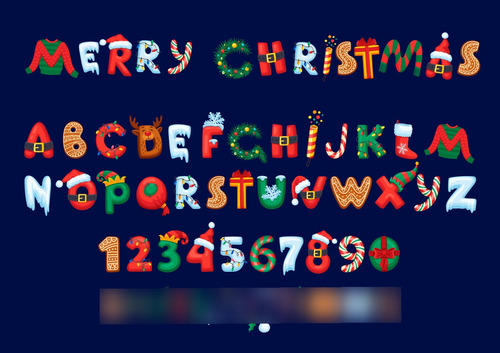 Vectores Navidad Alfabeto Y Numeros Navideños