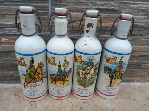 4 Antiguas Botellas De Cerveza En Aluminio C/tapon Ceramico (Usado)