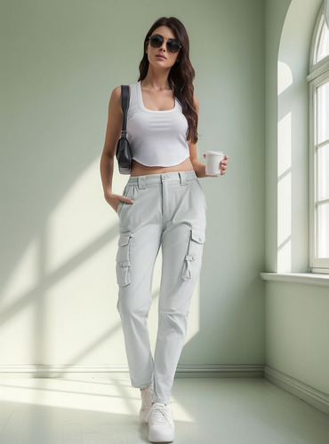 Casual Gym Bolsa Celular Pants Jogger Corte Stretch De Mujer