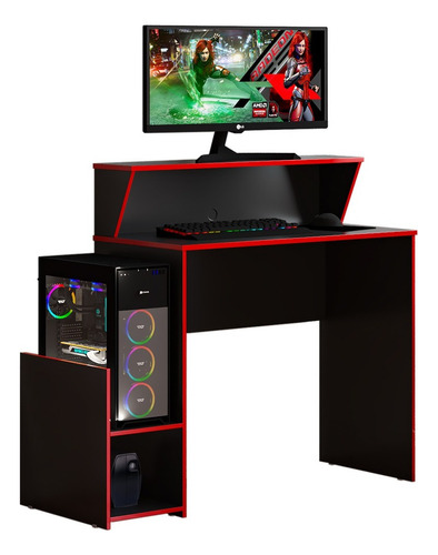 Mesa Escrivaninha Computador Pc Gamer Home Office Escritório Cor Vermelho