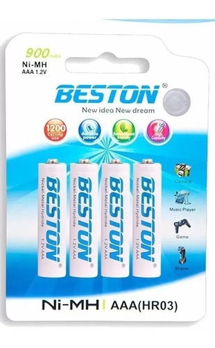 Pilas Bateria Beston Aaa Recargable 900mah X 4 Unidades