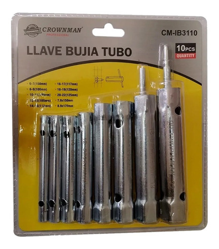 Set Llaves Bujia Tubo 10pc Tuerca Hexagonal Alta Resistencia