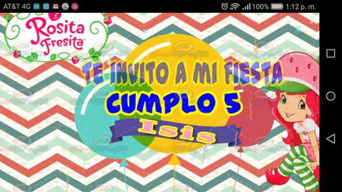 Invitación Digital En Vídeo Para Cumpleaños  Rosita Fresita