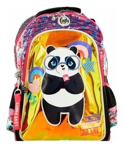 Mochila Con Luz Led Lentejuelas Footy Escolar Panda 18''