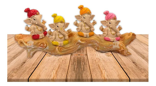 Set Figura Ganesh Poliresina Pedestal Ji2169