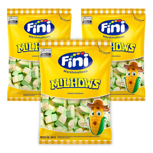 Kit 3 Pcts Marshmallow Fini Milhows Pamonha 200g